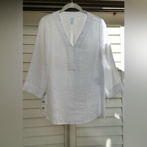 Sigrid Olsen 100% white Linen Tunic Shirt Size XS